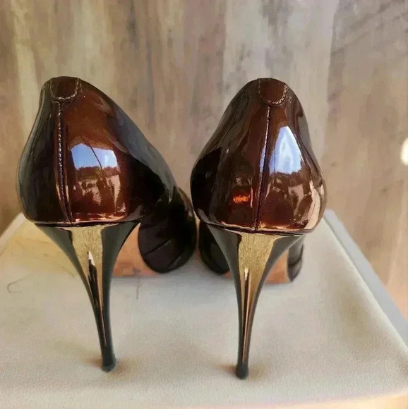 Giuseppe Zanotti Brown Patent Leather Peep Toe Criss Cross High Heel Pumps Sz 9 - Picture 7 of 11